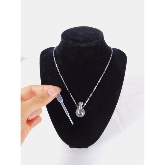 Glass Vial Necklace Silver Pendant Aromatherapy Locket Chain Gift Perfume Bottle - Picture 3 of 7